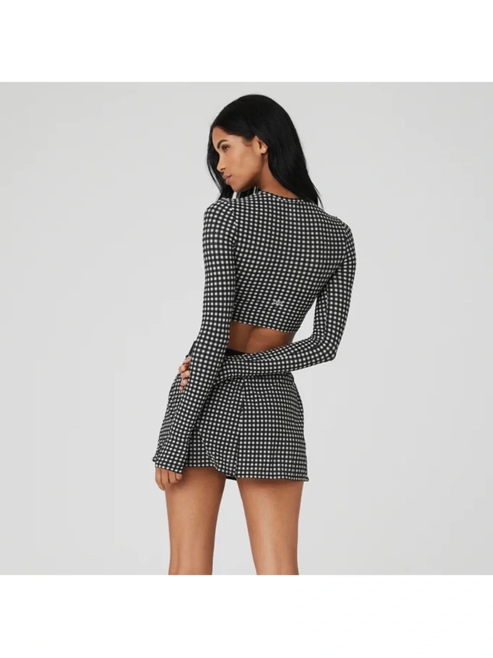 NWOT ALO MESH GINGHAM CROPPED LONG SLEEVE & MESH GINGHAM SKIRT (SET)